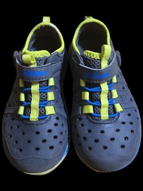 Size 10 Phibian Kids' Gray and Neon Yellow Water Shoes